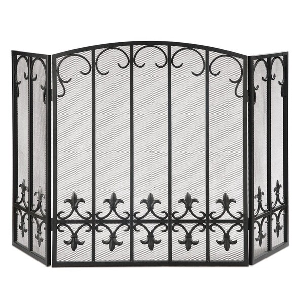 Black Fleur de Lis Fireplace Screen Decorative Aluminum Iron Provincial